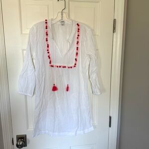 White Cover Up with Pom Pom Accents